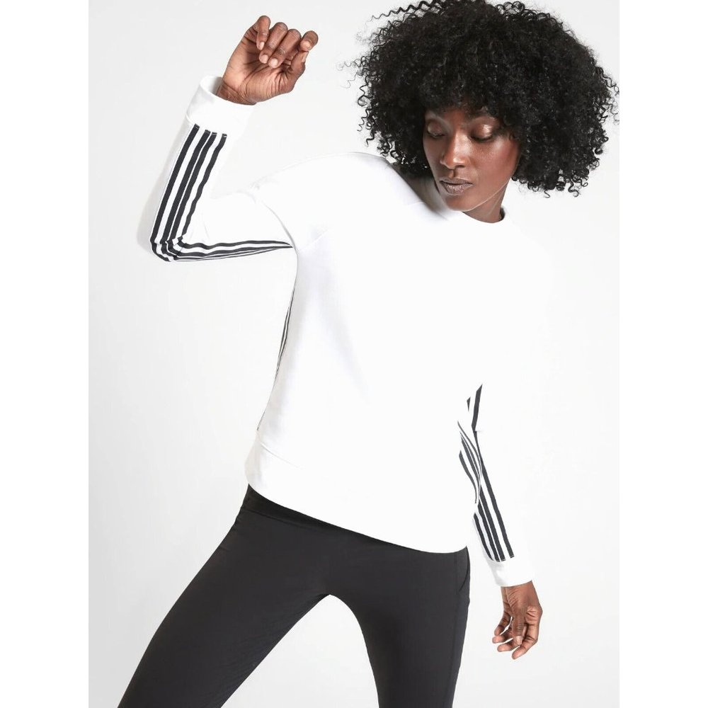 ATHLETA Women's 24/7‎ Striped Crewneck Sweatshirt SIZE SMALL White / Black